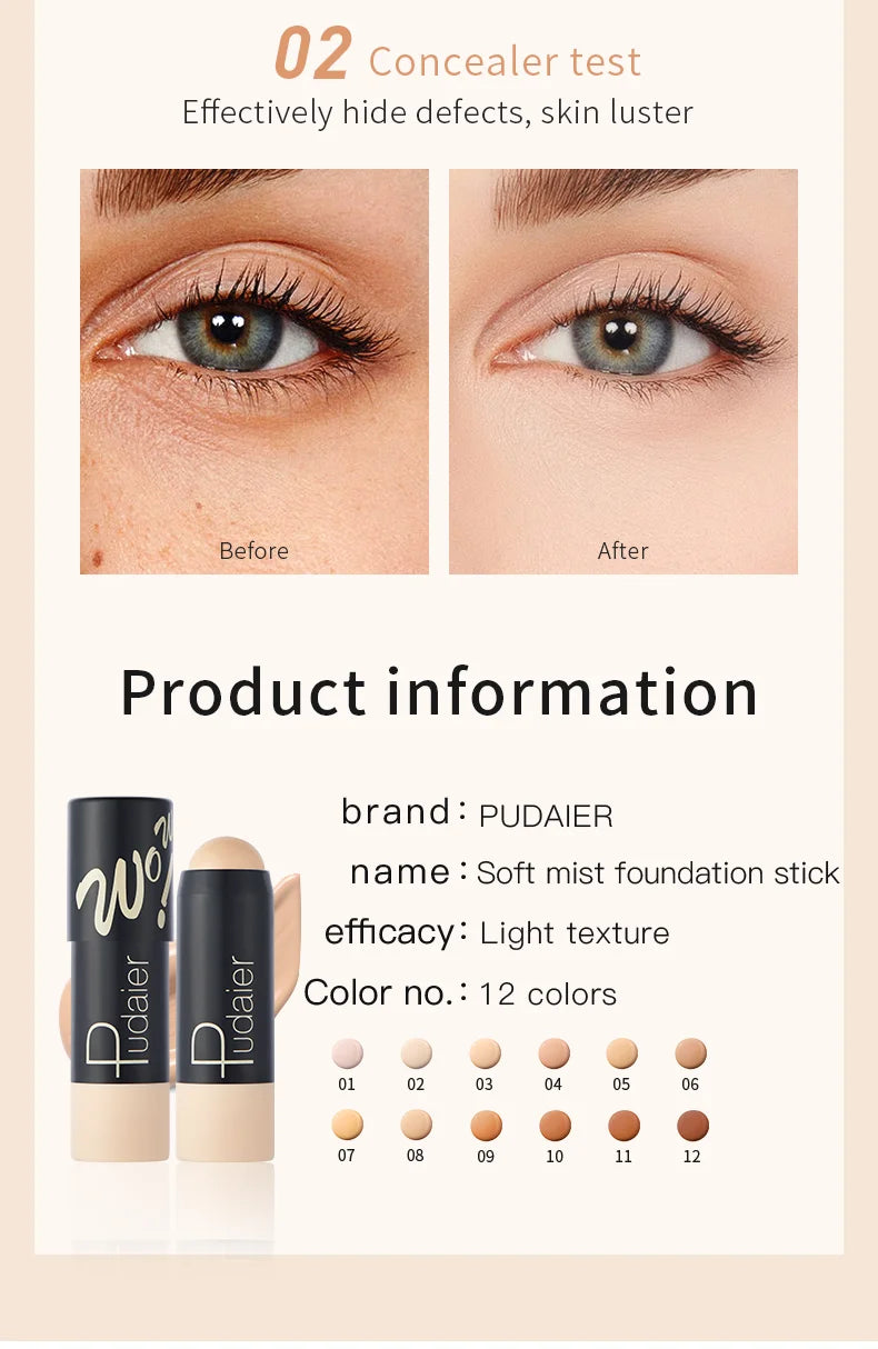 2-in-1 Foundation & Concealer Stick, Waterproof.