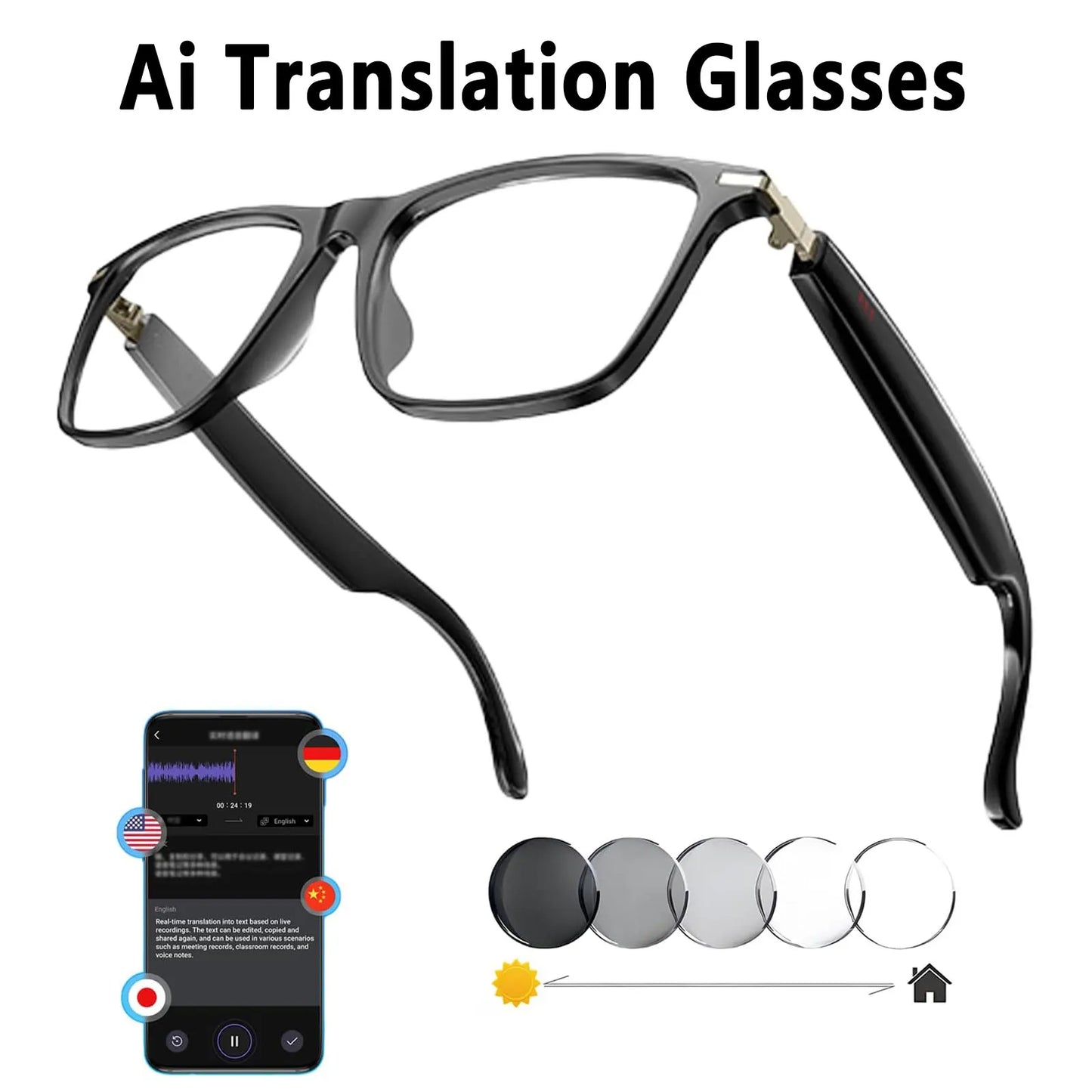 AI smart translation glasses, supporting real-time  translation in 164 languages,
