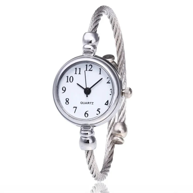 5PCS Women Simple Small Bracelet Watches Stainless Steel Retro Ladies Quartz Wristwatch Fashion Casual Female