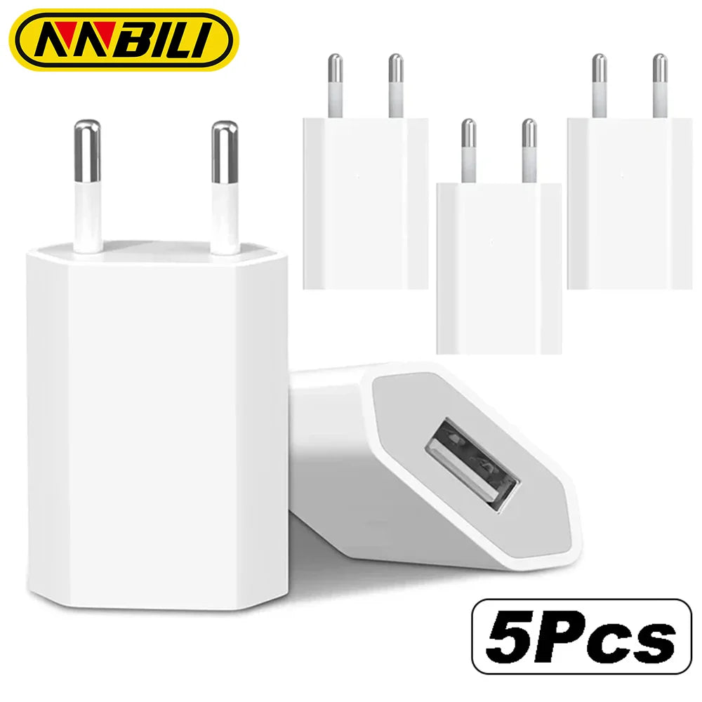 NNBILI 1-5Pcs Universal 5V 1A EU Plug USB Wall Phone Charger For iPhone Samsung Xiaomi.