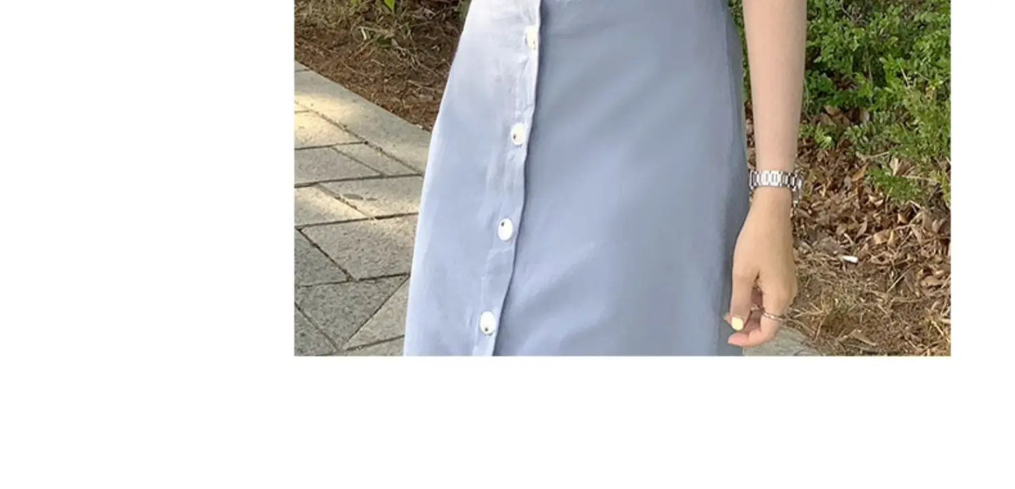 Women's Cotton Linen Skirt High Waist Elastic.