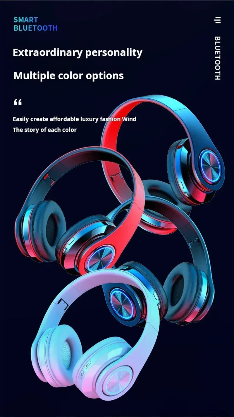 Wireless Bluetooth gaming headset with stereo surround sound.