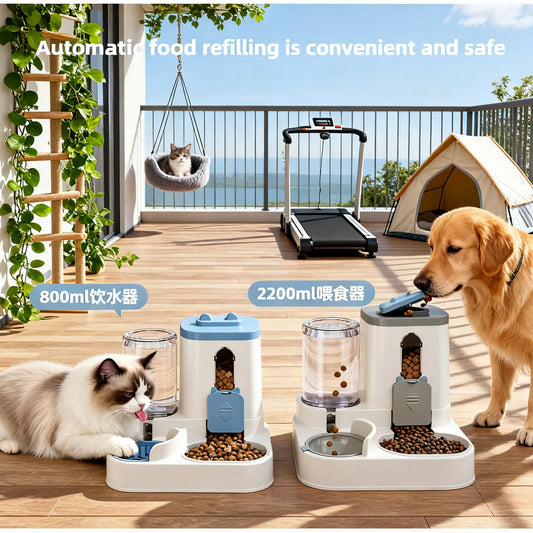 Automatic feeder and waterer set for dogs and cats:
