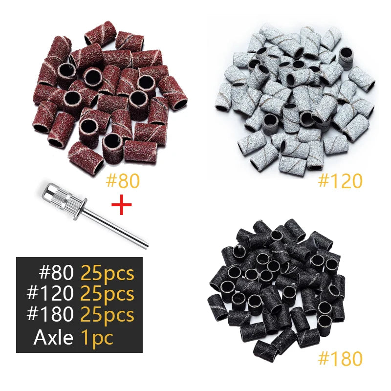 100/50/25pcs Nail Sanding Ring Bands Electric Manicure Nail Drill Bits 80/120/180.