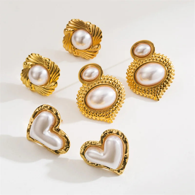 1 pair  fashionable and personalized geometric earrings with retro Hong Kong style and pearl gold earrings