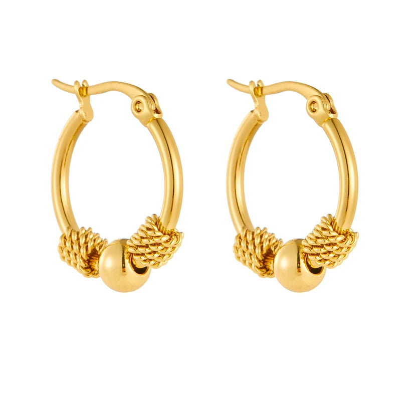 DIEYURO 316L Stainless Steel Golden Hollow Woven Circular Shape Earrings For Womens Fashion 2024 New Ear Jewelry Lady Gift Party