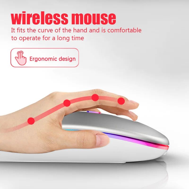Rechargeable Bluetooth wireless mouse with USB connection.