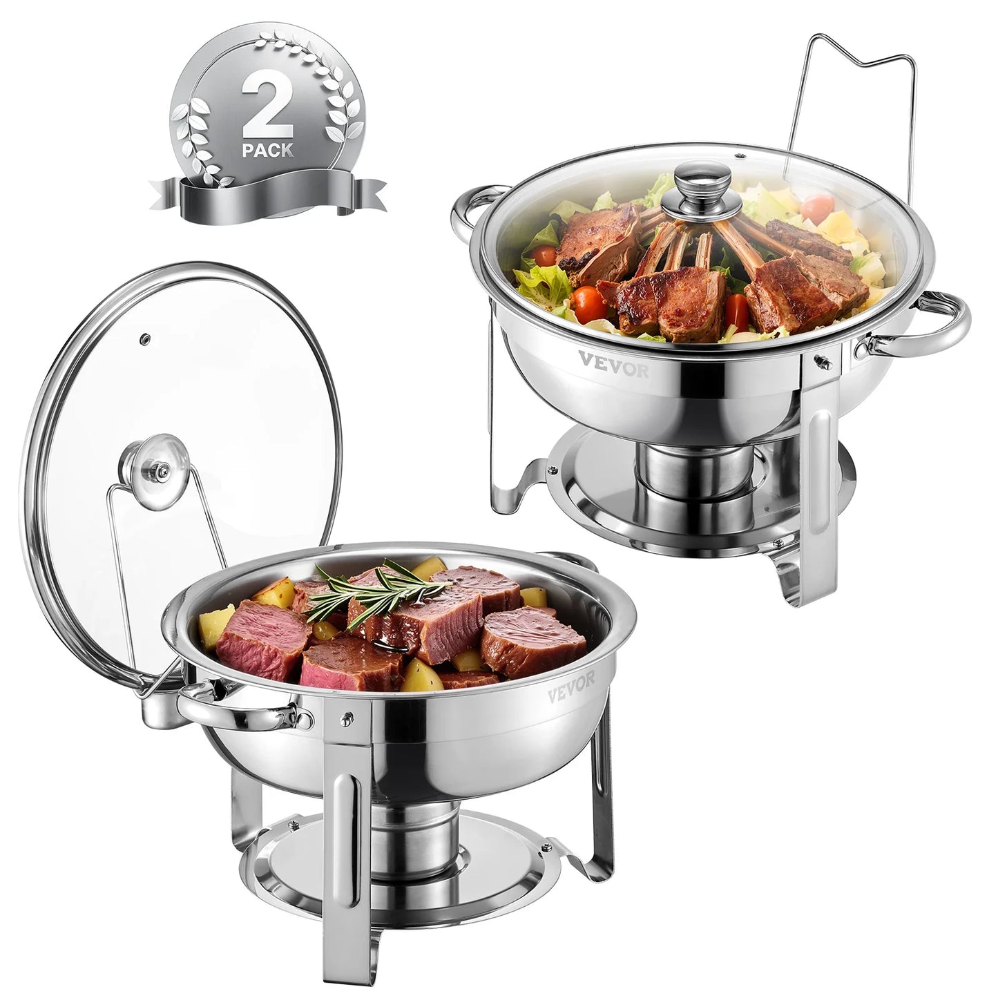 SucceBuy 5 Qt 4 Pack Chafing Dish Buffet Set Stainless Steel Chafer with 4.