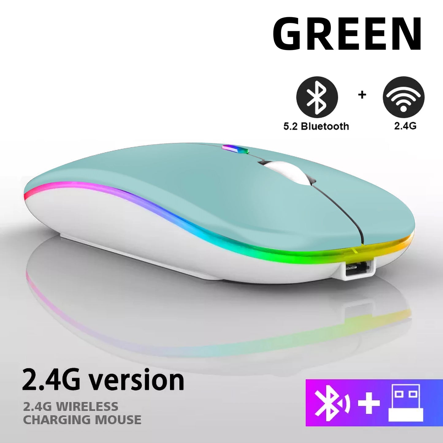 Rechargeable Bluetooth wireless mouse with USB connection.