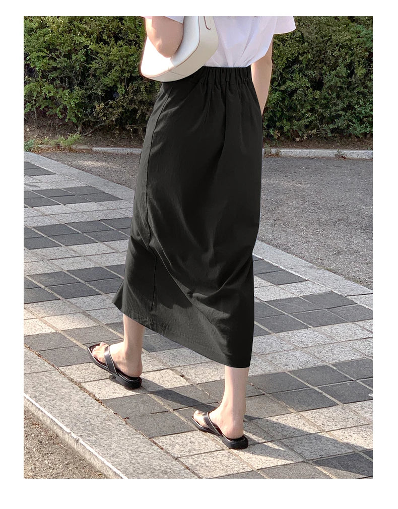 Women's Cotton Linen Skirt High Waist Elastic.