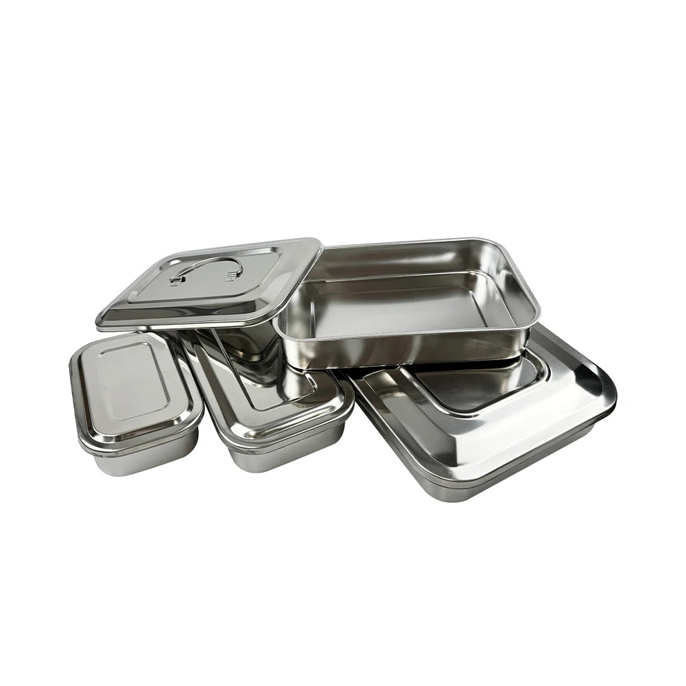Dental Tray With Lid Stainless Steel Disinfection Box Dentistry Surgical Medical.