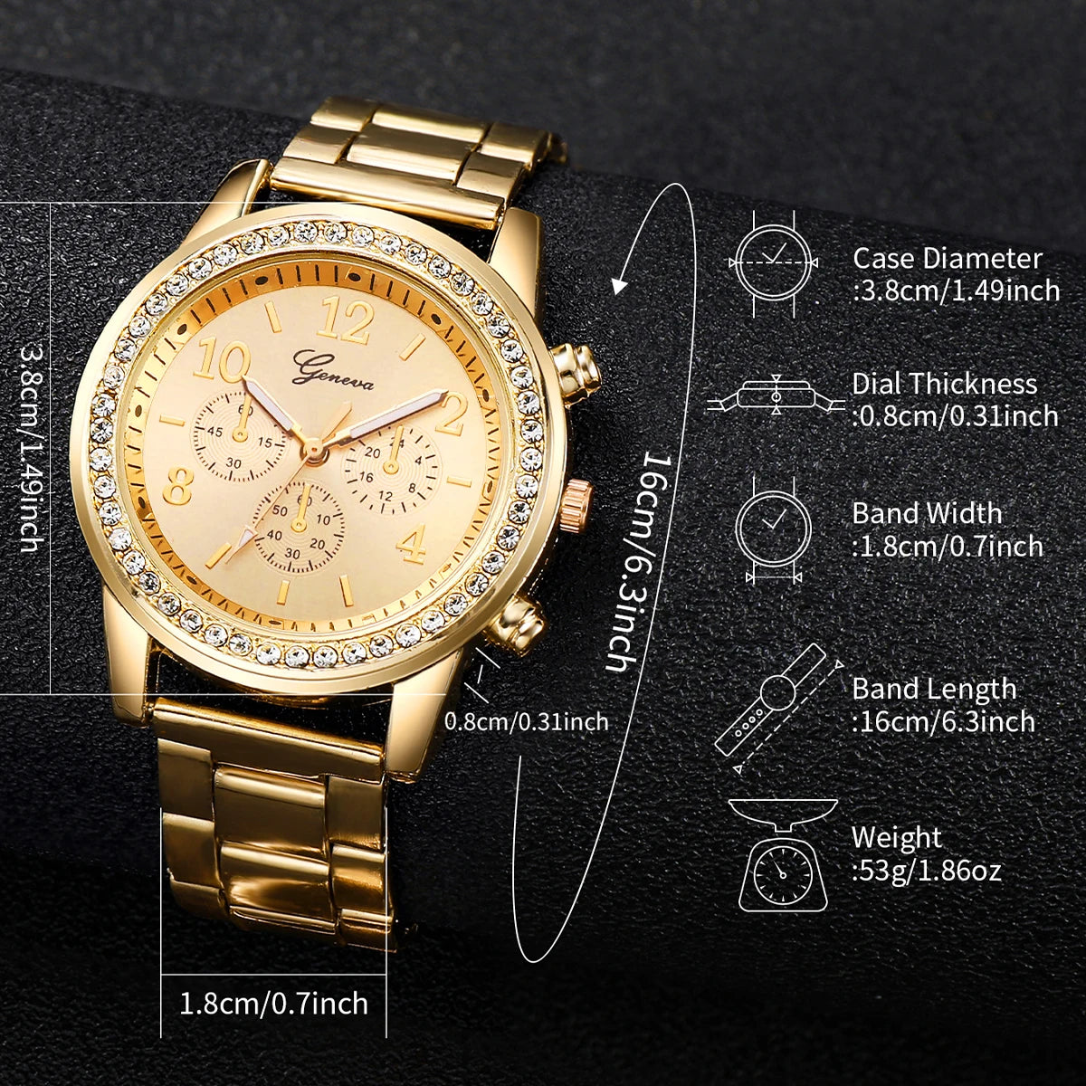 3PCS/Set Fashion Rhinestone Women's Watches Stainless Steel Band Quartz Watch（Without Box）