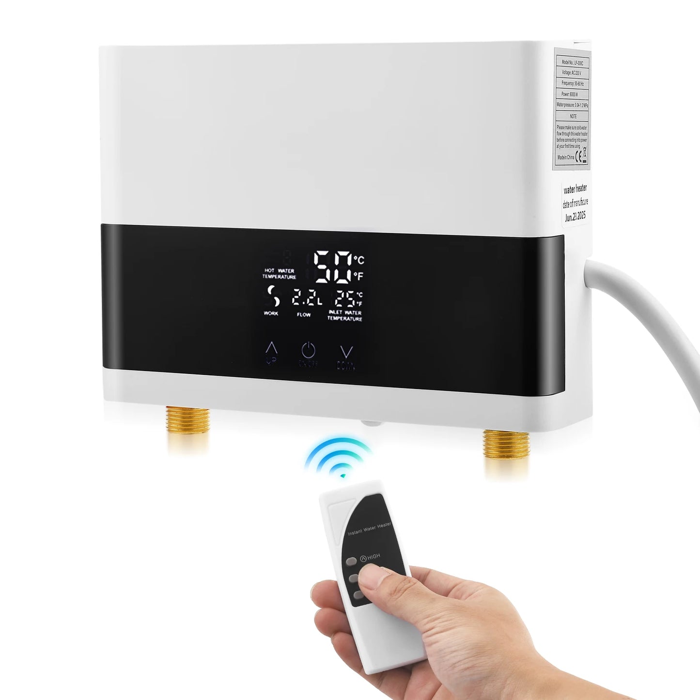 Mini Instantaneous Water Heater, Electric Tankless Water Heater, Small with LED Temperature Display