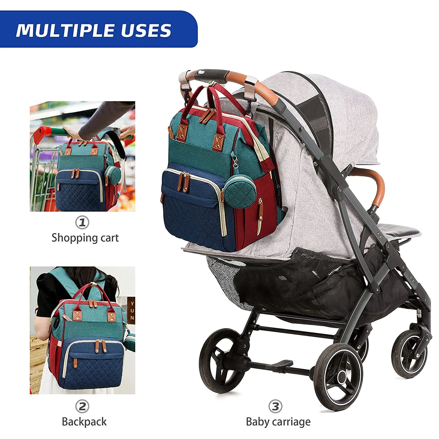 3 In 1 Diaper Bag Backpack Foldable Baby Bed.