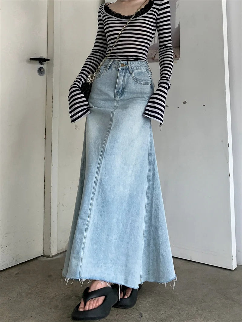Autumn  High Waist A-Line Denim Skirt for Women.