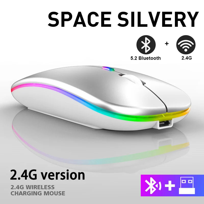 Rechargeable Bluetooth wireless mouse with USB connection.