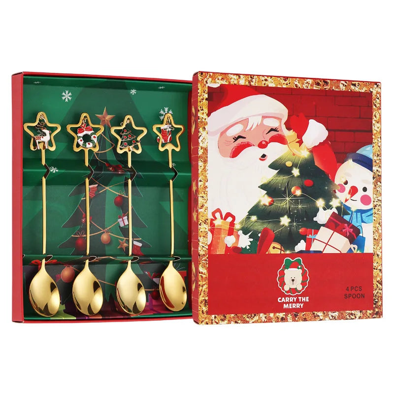 4PCS Christmas Coffee Spoons Set Gold Christmas Stainless Steel Spoon Dessert Spoon 2024 New Year Decoration for Tableware.                     eind:Dec16,08.59 MET
