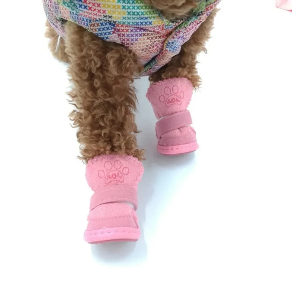 New set of 4 sheepskin snow boots for pets.