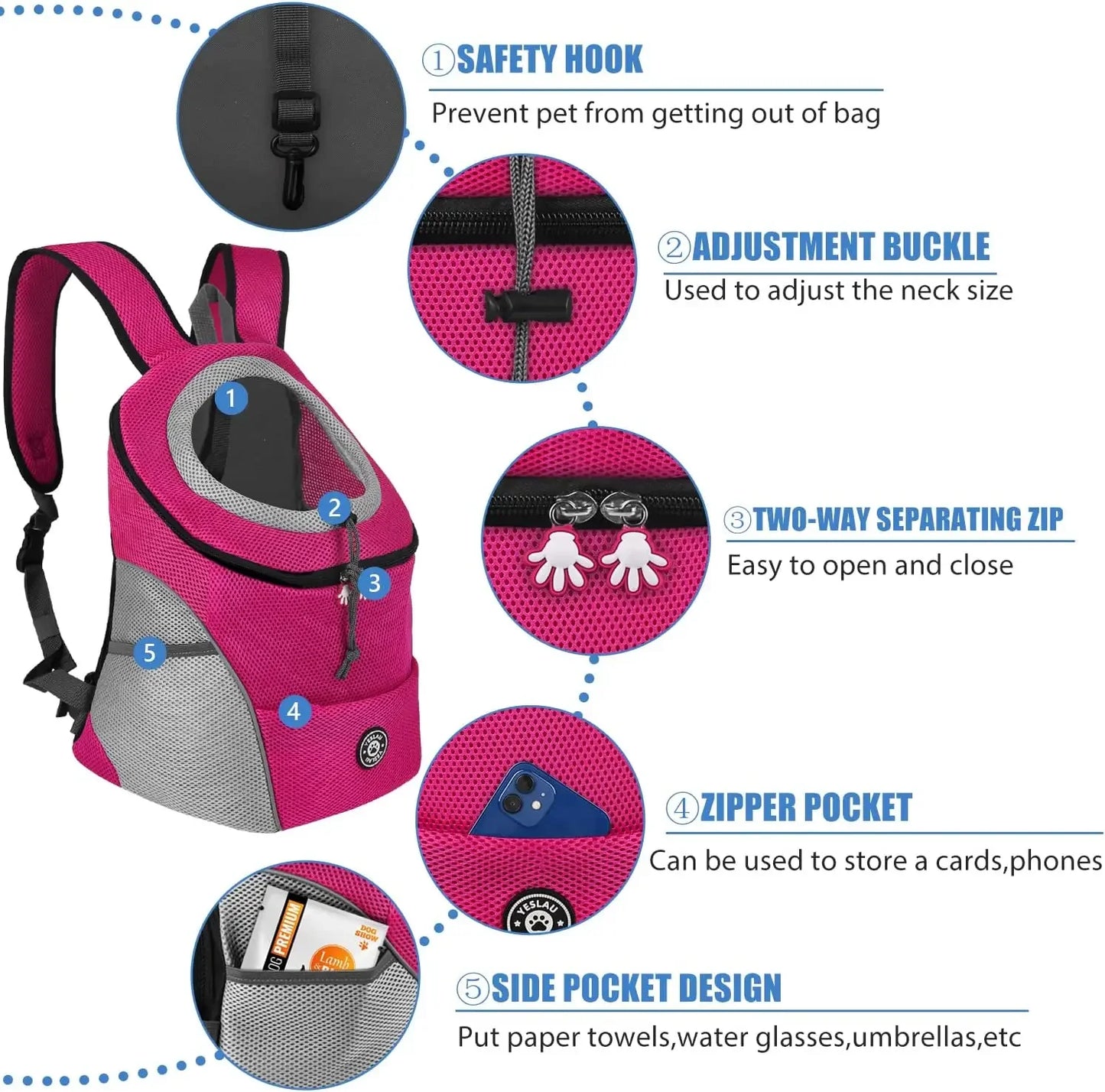 Portable travel backpack with double handles for pets.