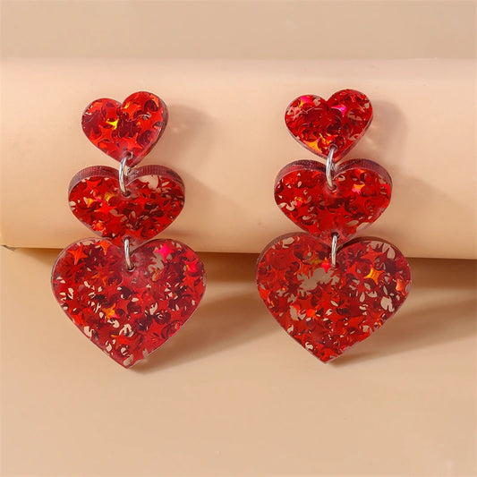 Fashion Red Color Love Heart Stud Earrings for Women Girls Party Holiday Jewelry Decoration