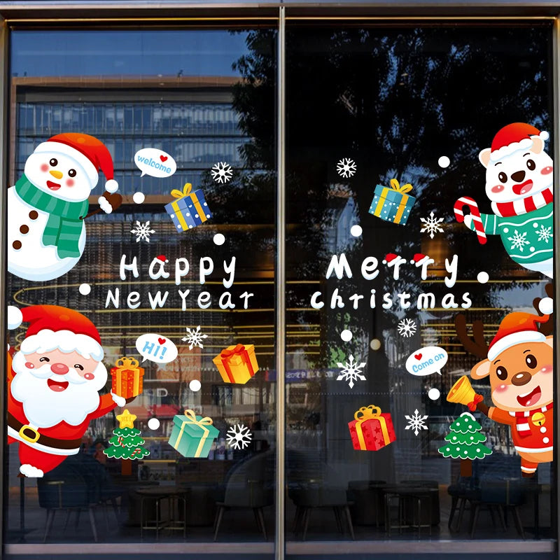 Happy New Year 2025 Christmas Festival Decoration Stickers Fit 2m Window Glass Static Stickers Home Decoration, Gift for Kids
