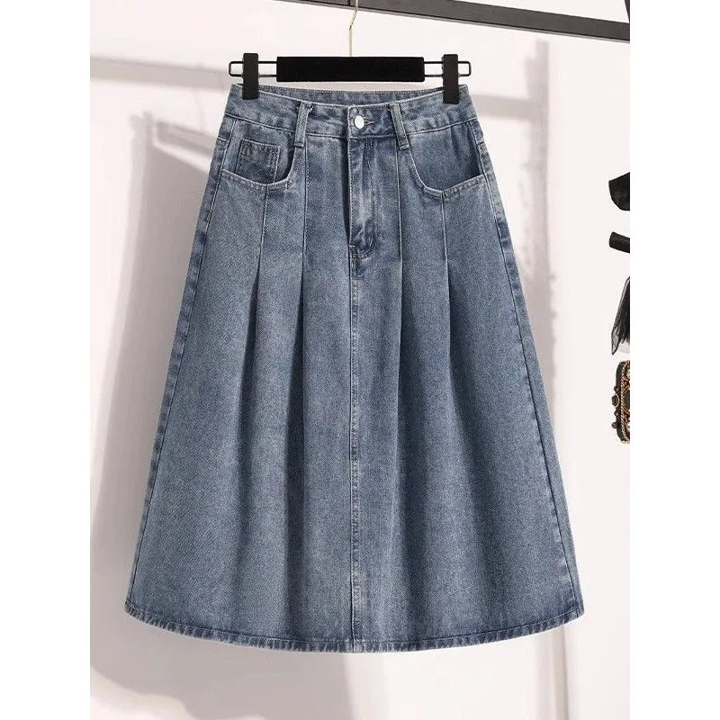 High Waist A- Line Midi Skirt Denim.