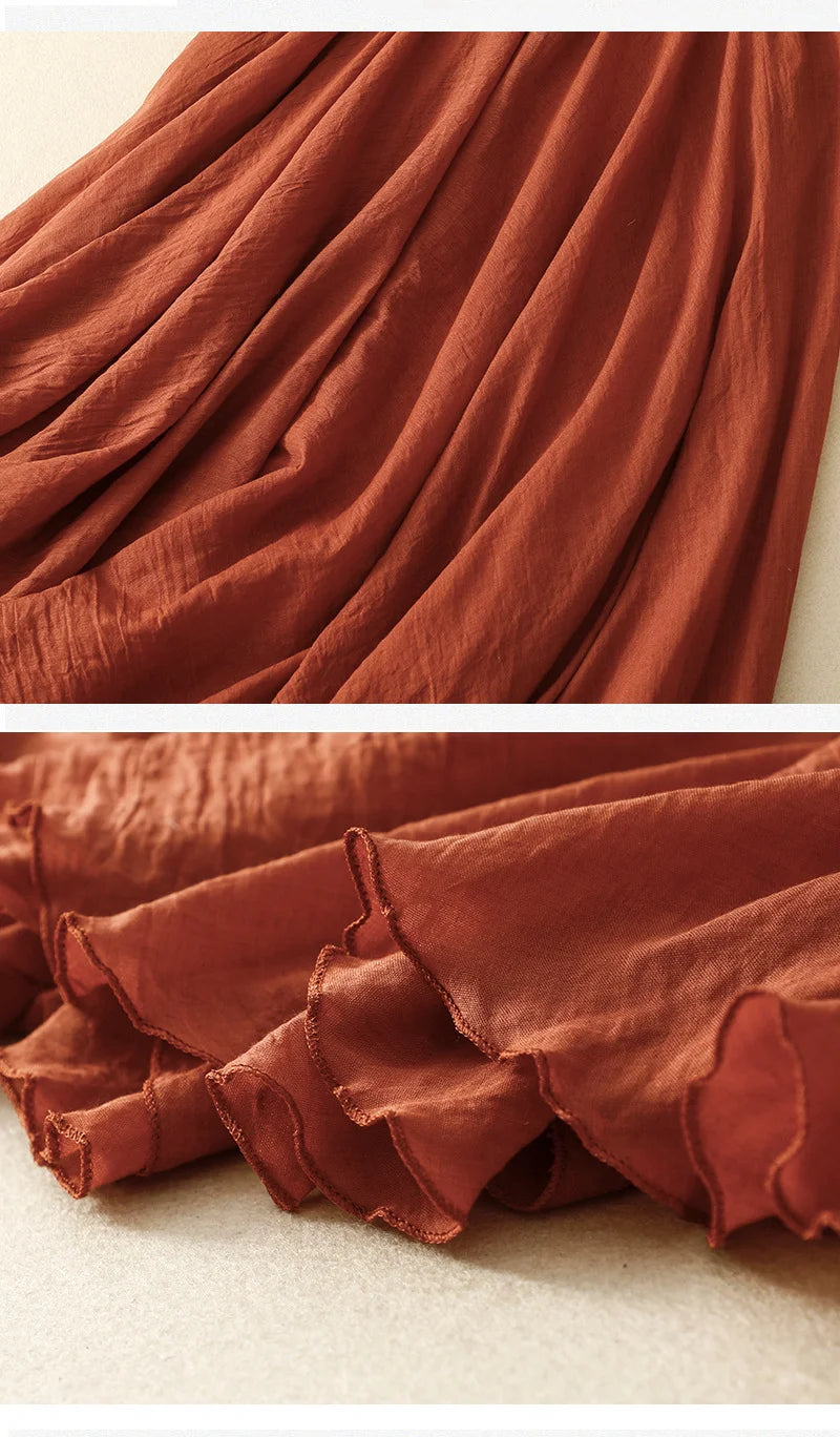 Slim Cotton Leaf Edge Double Layer Half Skirt Loose Waist.