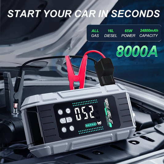 8000A Car Jump Starter & Air Pump 150PSI Air Compressor Power Bank For 12V Car Emergency Booster Starter Starting Device