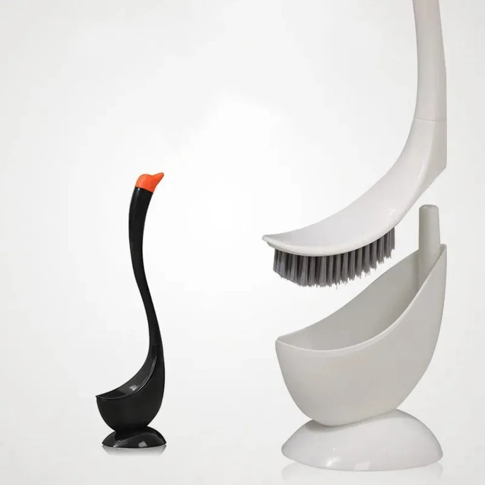 Swan Shape Long Handle Toilet Brush Dense Bristle Head Plastic.