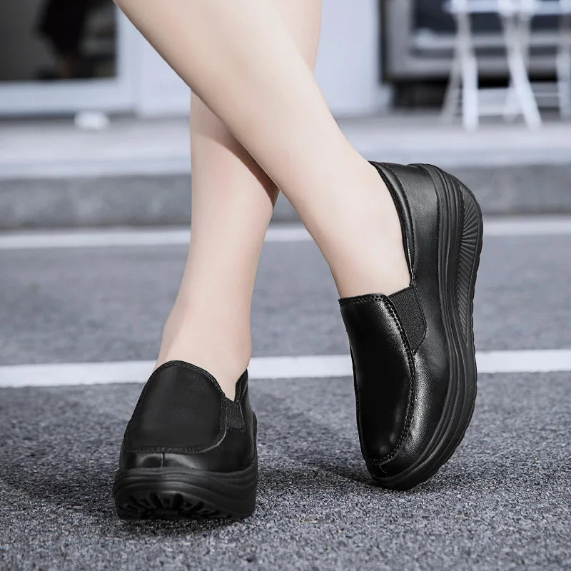 Women's Shoes Spring Genuine Leather Soft Outsole Work Shoes.