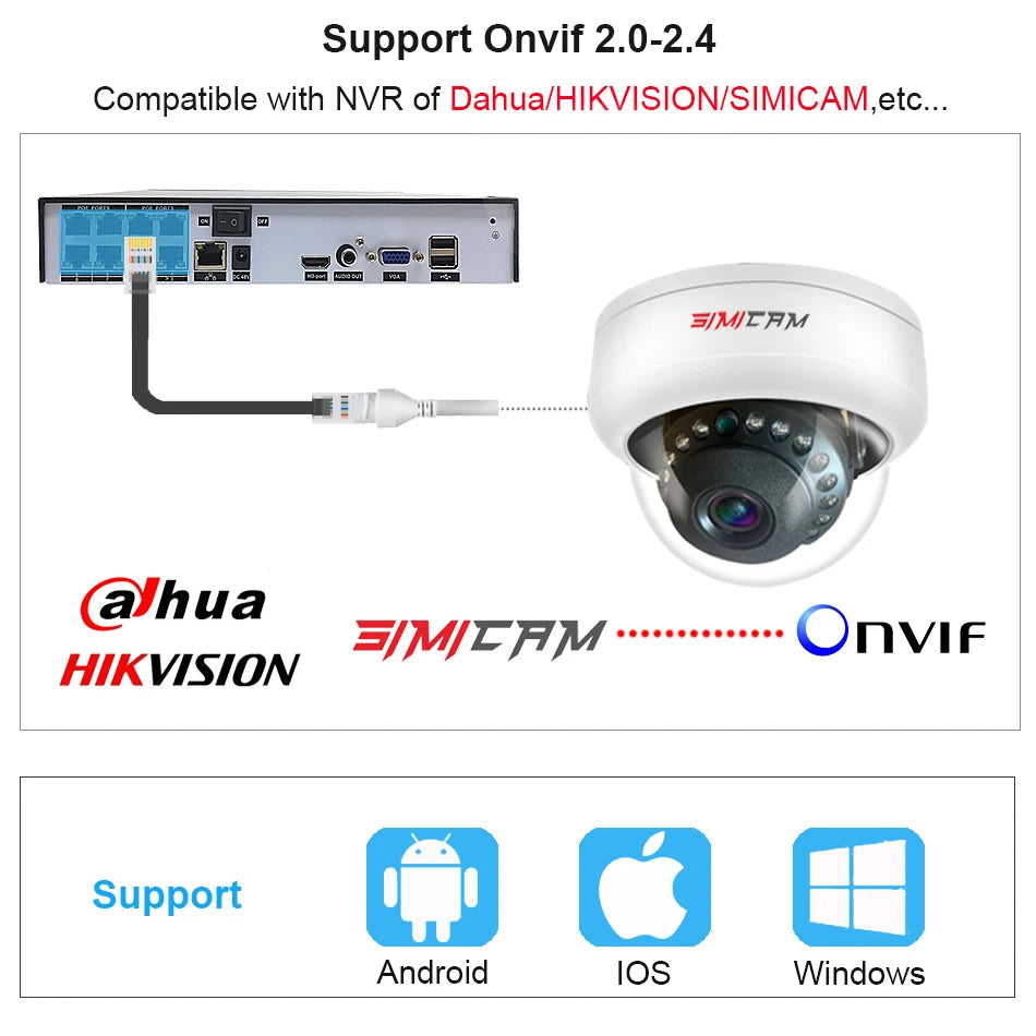 4K Video Surveillance Camera POE Doms Dome IP Onvif Audio 48V POE/DC 12V 4MP/5MP/8MP  For NVR.