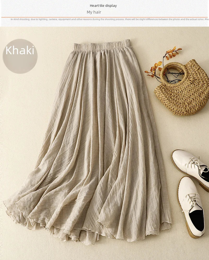 Slim Cotton Leaf Edge Double Layer Half Skirt Loose Waist.