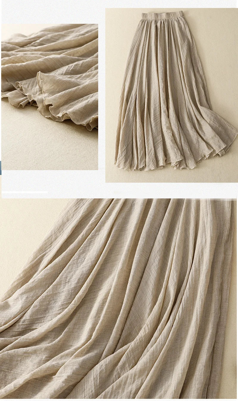 Slim Cotton Leaf Edge Double Layer Half Skirt Loose Waist.