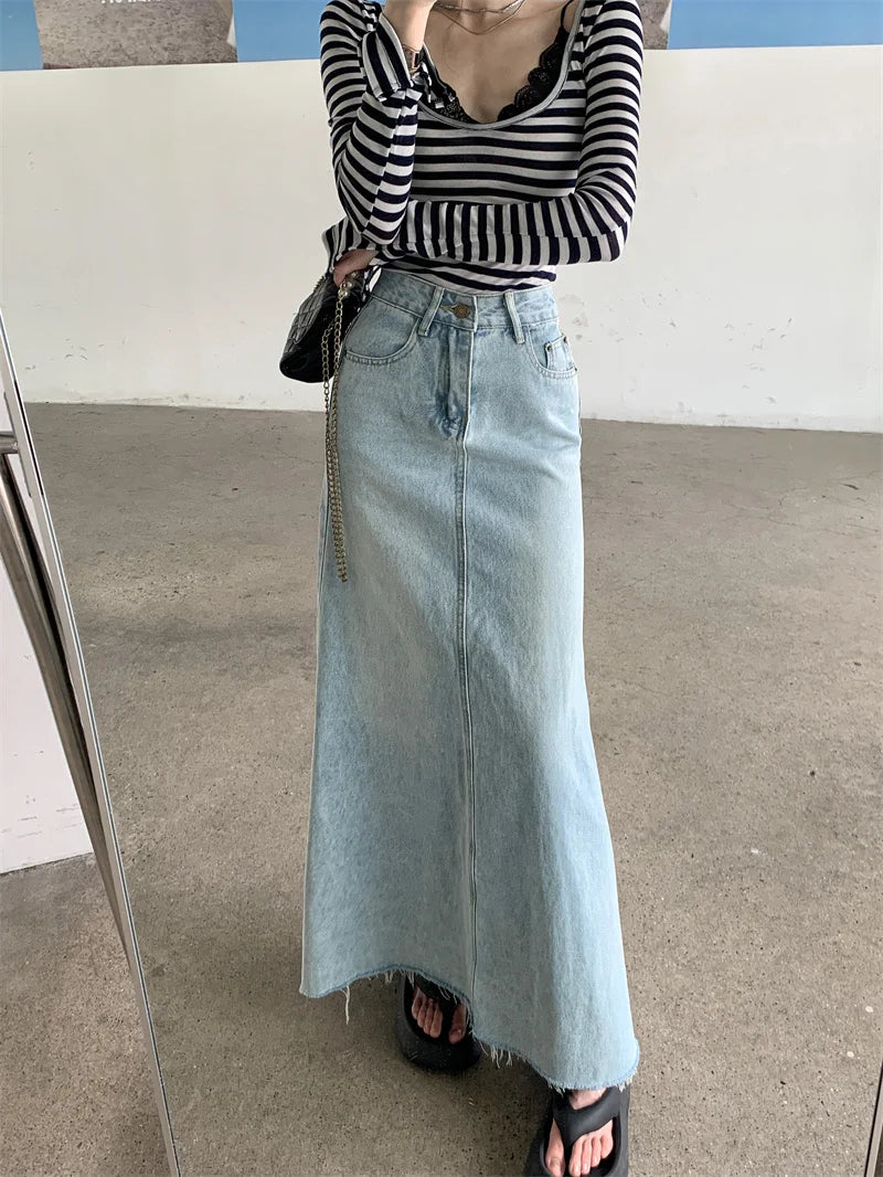 Autumn  High Waist A-Line Denim Skirt for Women.