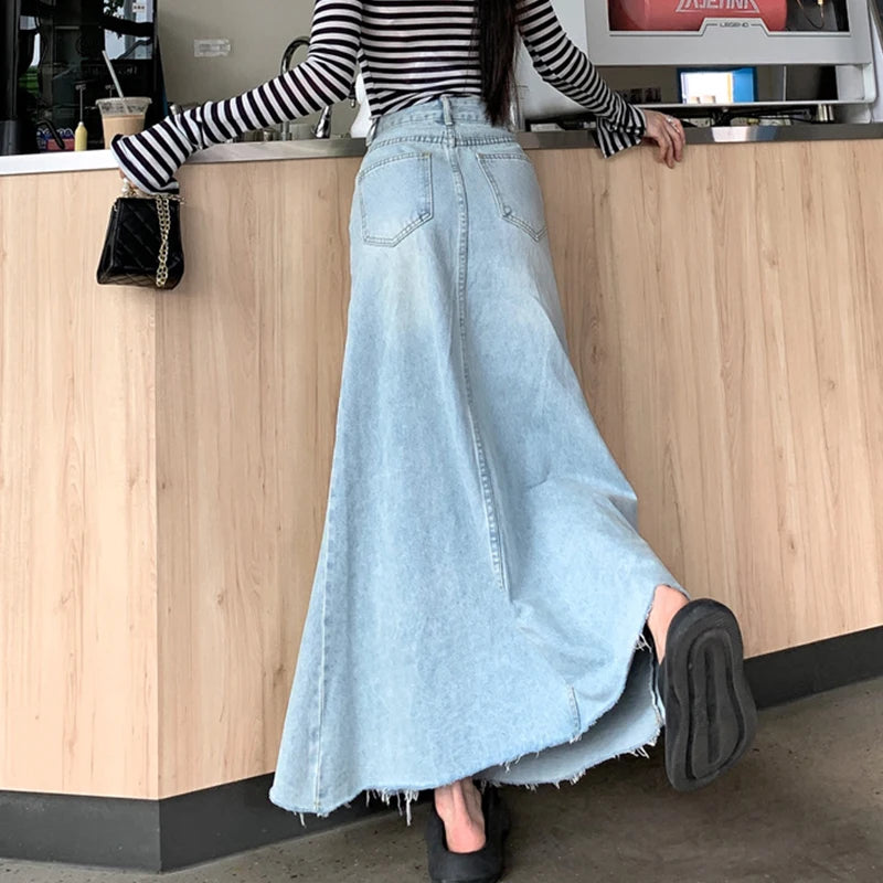 Autumn  High Waist A-Line Denim Skirt for Women.