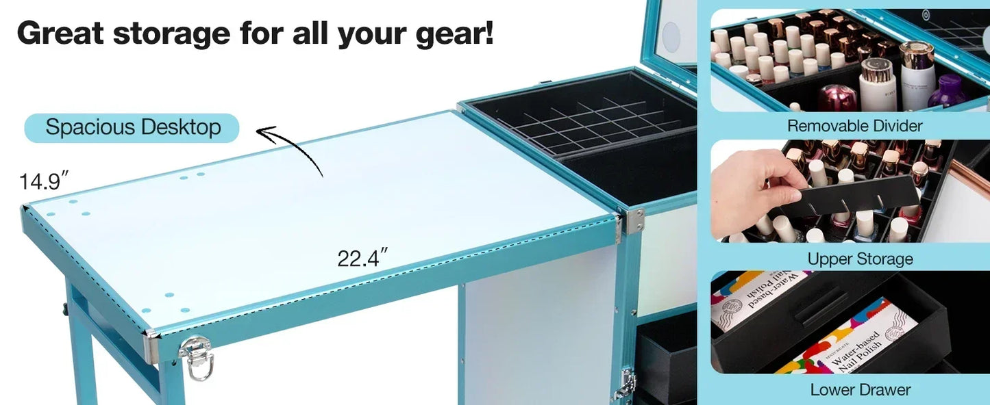 Portable Rolling Manicure Table Foldable.
