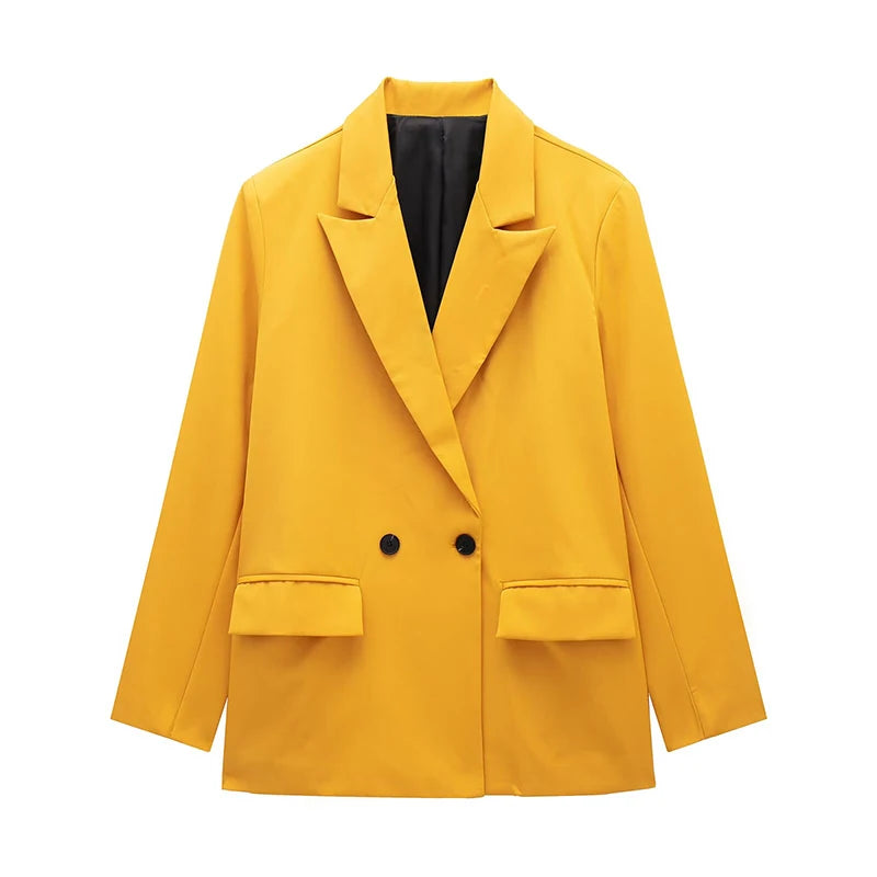 Willshela Women Fashion With Pockets Solid Double Breasted Blazer.