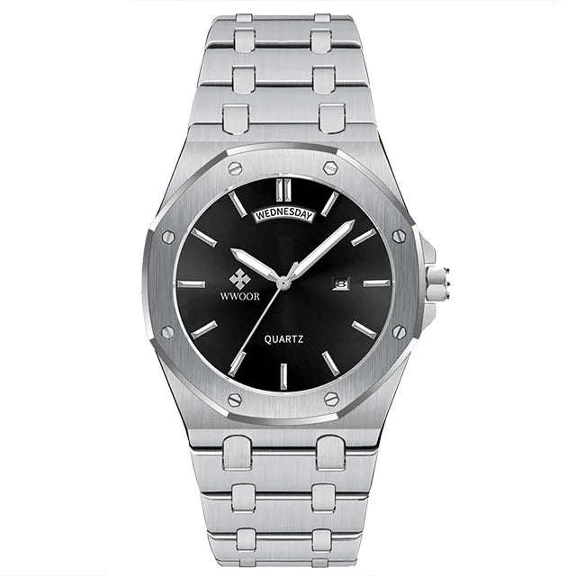 WWOOR Luxury Men Watch Business Quartz Clock Date Luminous Men's Watches Stainless Steel Waterproof Wristwatch Relogio Masculino