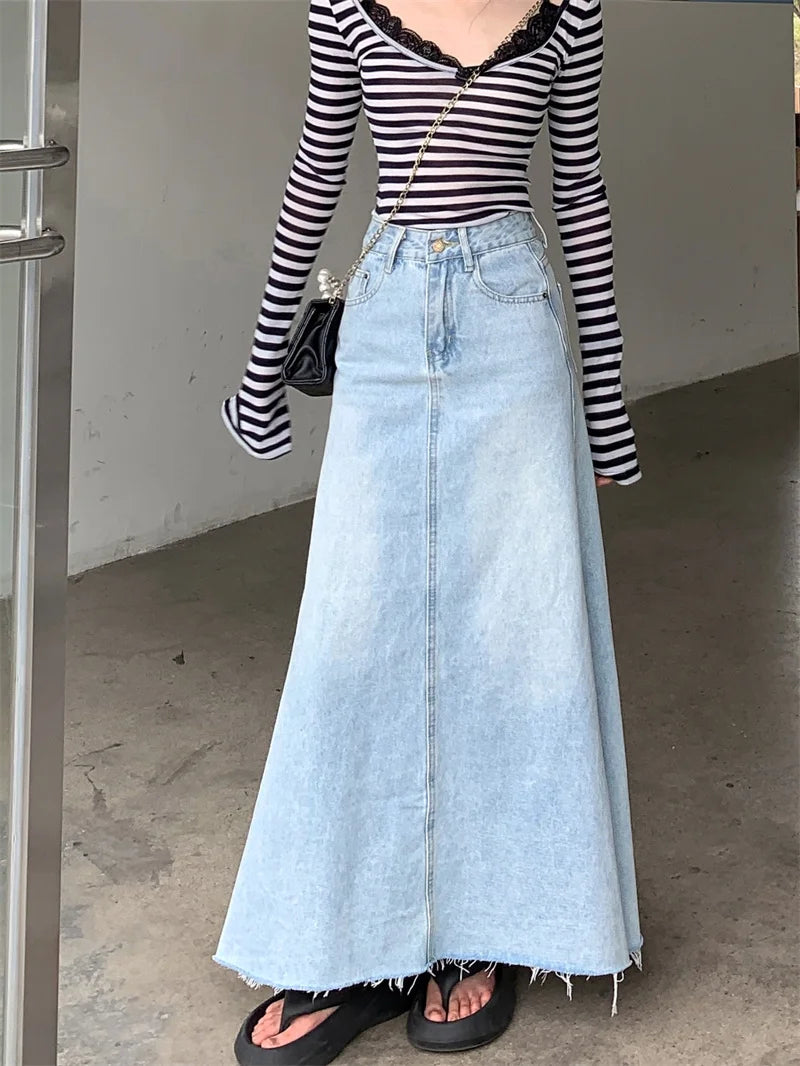 Autumn  High Waist A-Line Denim Skirt for Women.