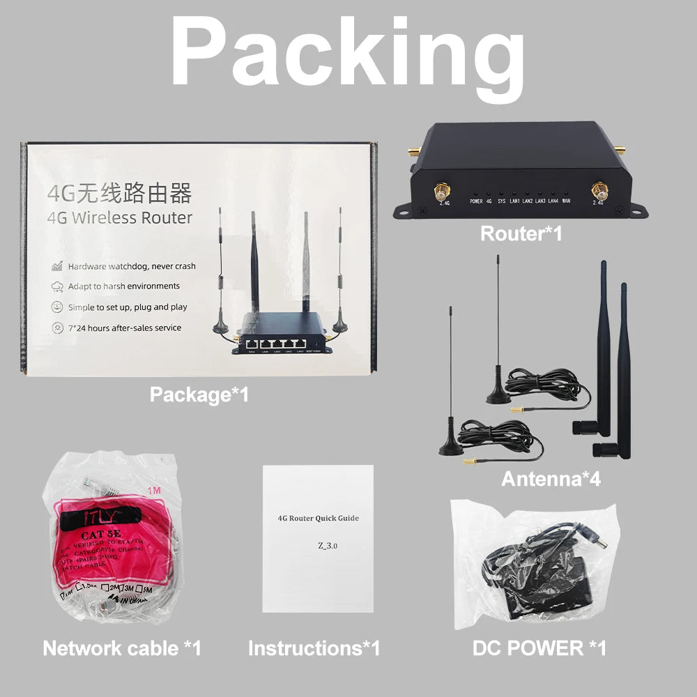 OPTFOCUS LTE WIFI Router 4G 300Mbps 4 Detachable Antennas Wireless Router 1WAN 4LAN USIM Card Slot Industrial Wifi Router