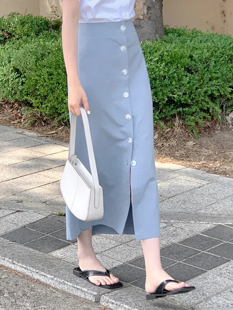 Women's Cotton Linen Skirt High Waist Elastic.