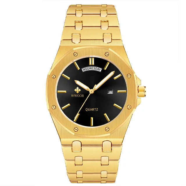 WWOOR Luxury Men Watch Business Quartz Clock Date Luminous Men's Watches Stainless Steel Waterproof Wristwatch Relogio Masculino