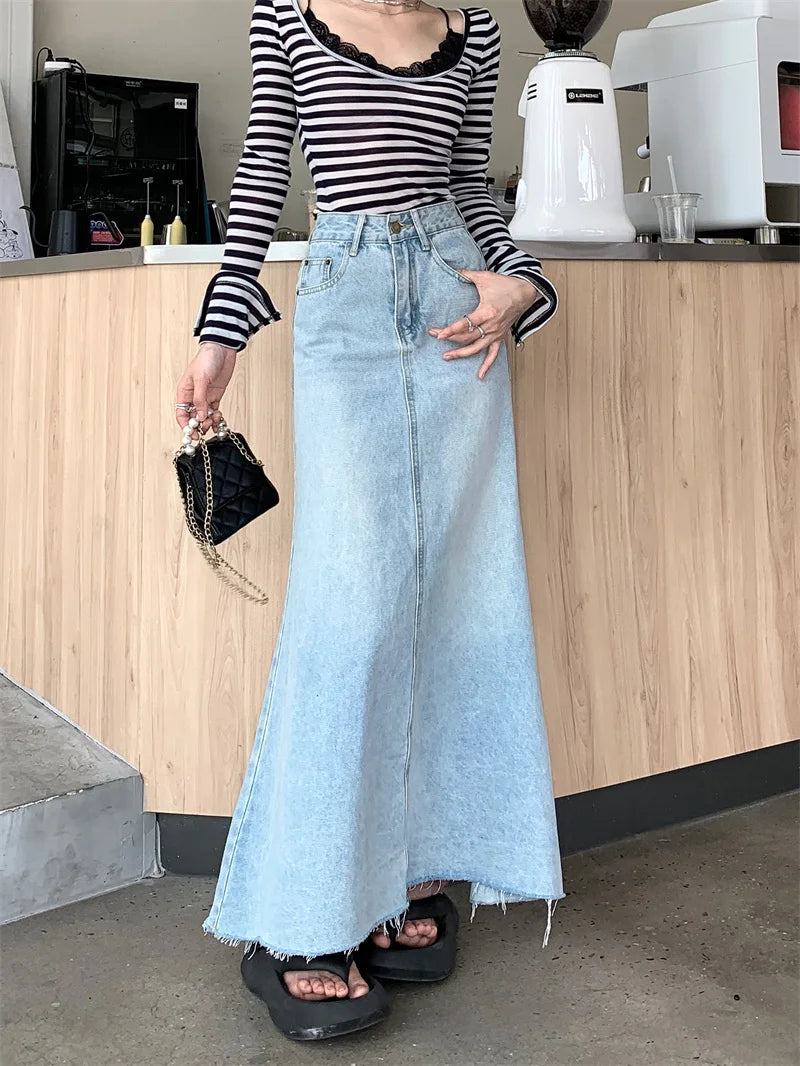 Autumn  High Waist A-Line Denim Skirt for Women.