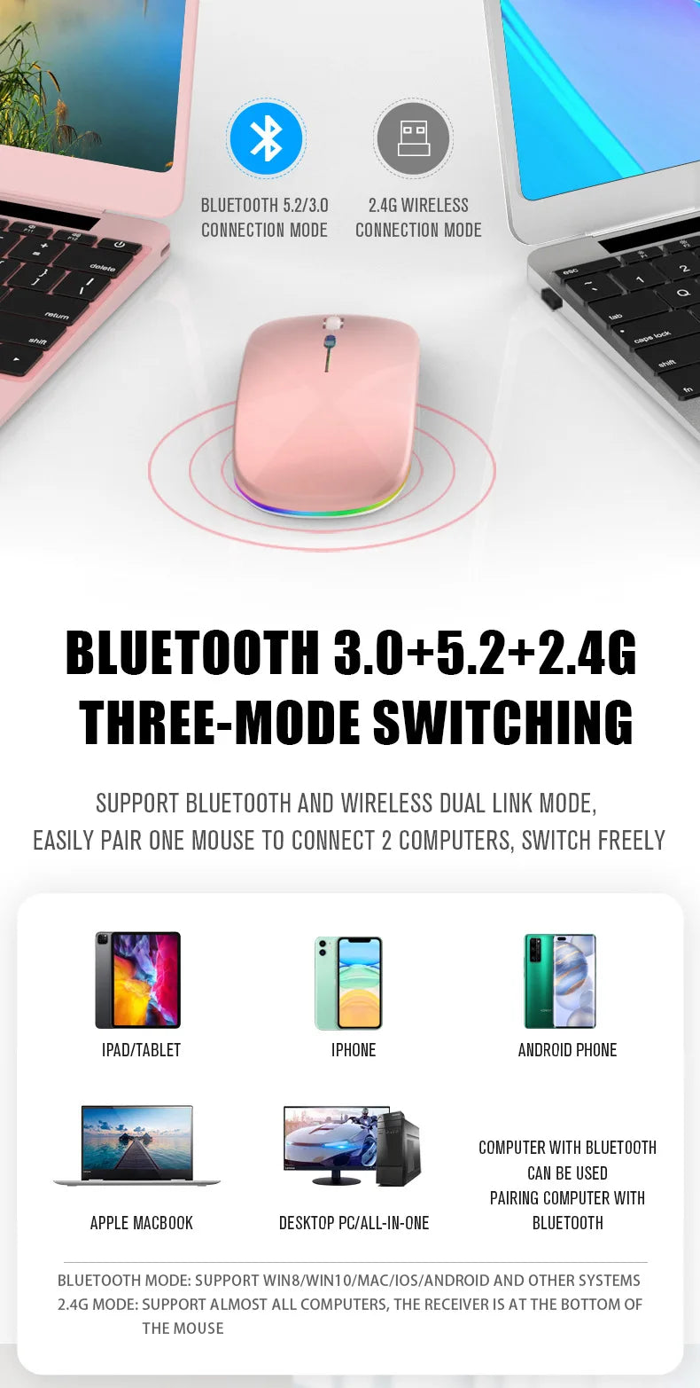 Rechargeable Bluetooth wireless mouse with USB connection.