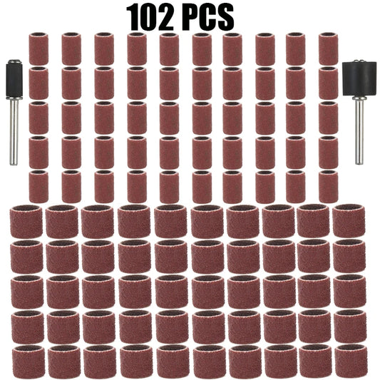 102pcs Sanding Drums Kit Sanding Band 1/2 1/4 Inch Sand Mandrels Fit for Dremel Nail Drill Rotary Abrasive Tools Accessories