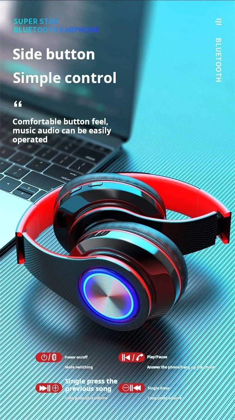 Wireless Bluetooth gaming headset with stereo surround sound.