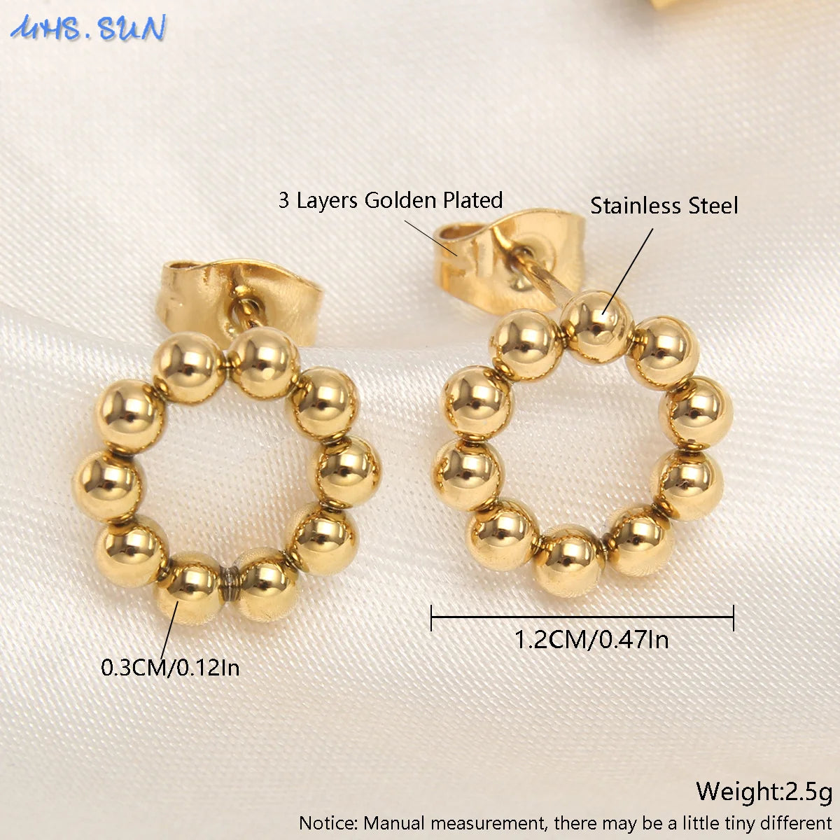 MHS.SUN Luxury Gold Plated Square Round Stainless Steel Hoop Earrings Cross Ball Beads Earring For Women Girls Wedding Jewelry