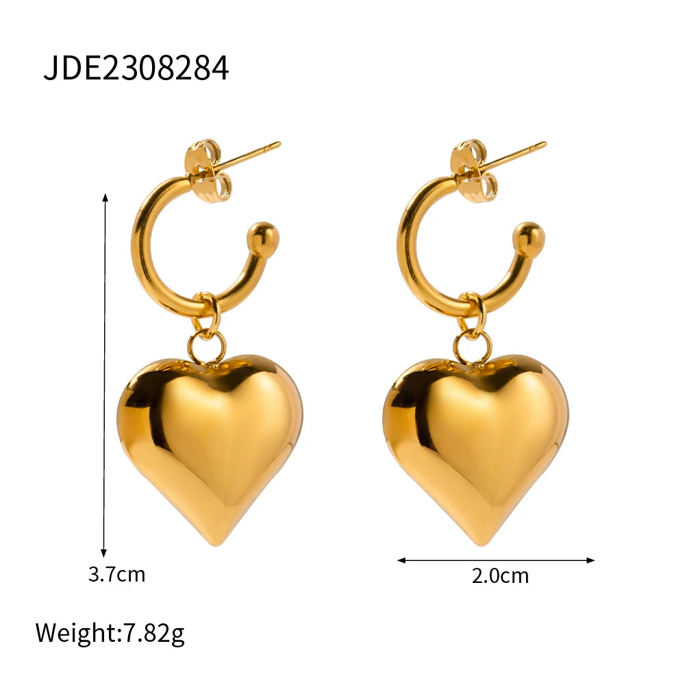 Uworld Heart Shape Pendant Hug Earrings 18k Gold Plated Fashion Texture Waterproof Stainless Steel Fashion Charm Jewelry 귀걸이