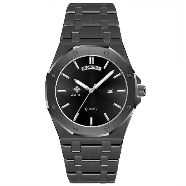 WWOOR Luxury Men Watch Business Quartz Clock Date Luminous Men's Watches Stainless Steel Waterproof Wristwatch Relogio Masculino