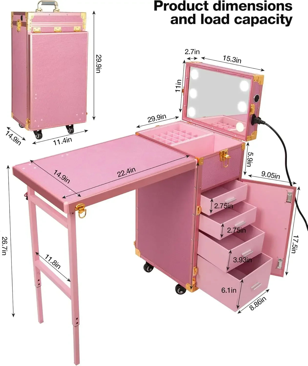 Portable Rolling Manicure Table Foldable.